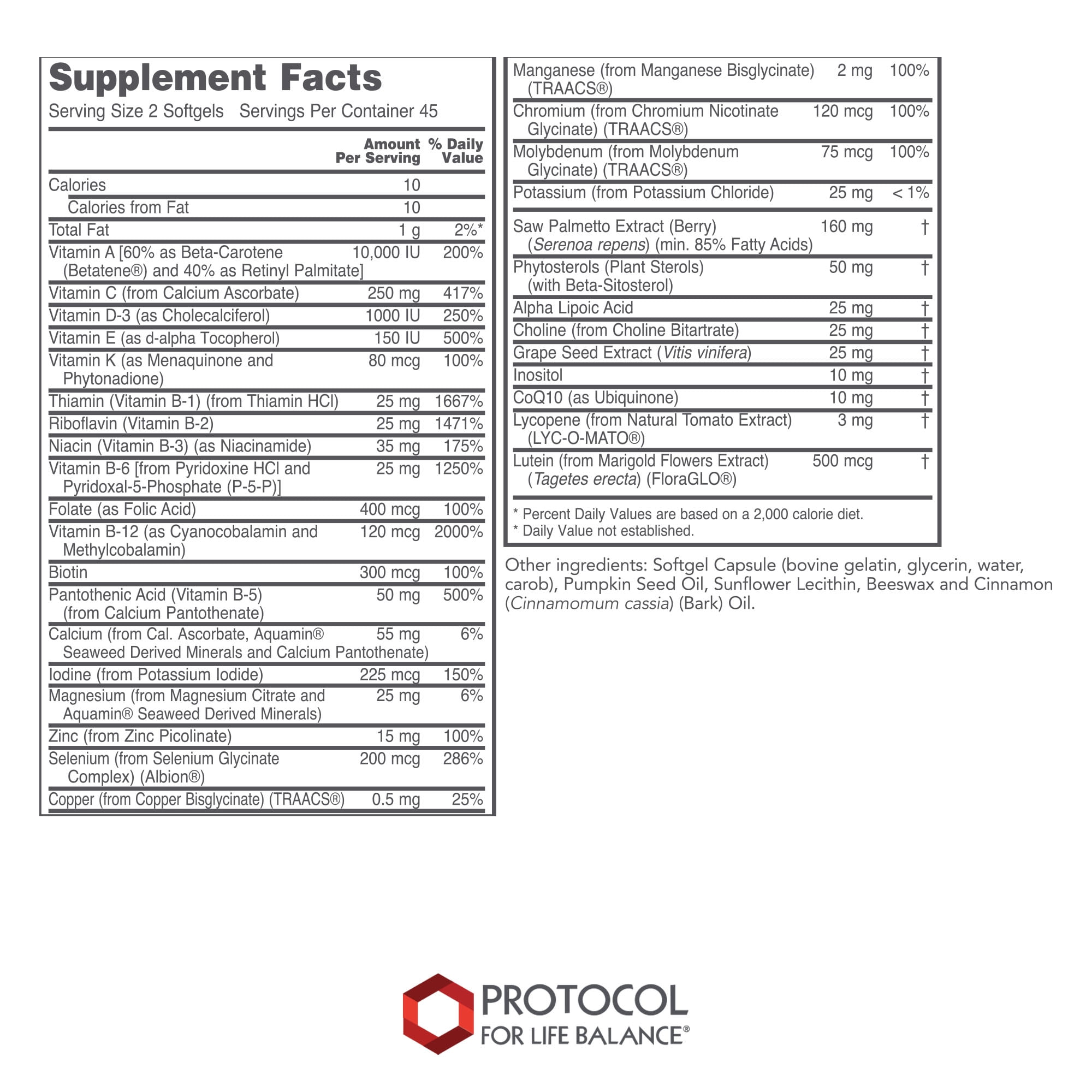 Protocol for Life Balance Ortho Multi - Prostate Health - 90 Softgels