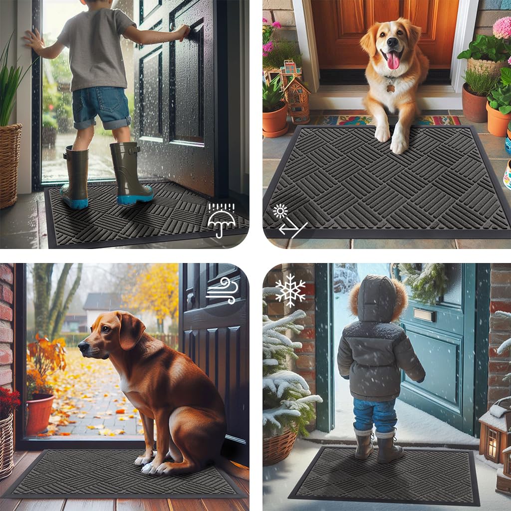 Smiry Front Door Mats For Inside, Low Profile Heavy Duty Outdoor Doormats, Non Slip Dirt Trapper Entryway Mat, 47x32, Grey