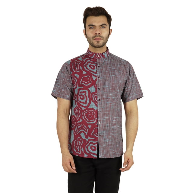 Inkmeso Mens Printed Designer Mandarin Collar Asian Shirt Casual Relaxed-Fit Button Down Shirts