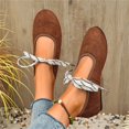thumbnail image 7 of Dweltoz Womens Mary Jane Flats Round Toe Lace‑Up Bow Knot Dressy Casual Ballet Flats Comfortable Slip On Low Heel Shoes with Cross Straps,Brown 6, 7 of 7