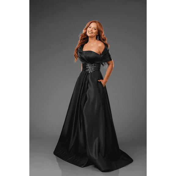 Women's Terani Couture 251m4441 Pleated Beaded Long Evening Elegant Gown Black Size 18