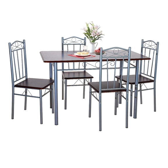 Comedor Mesa Rectangular 120cm Con 4 Sillas Madera Mdf Metal Color café oscuro