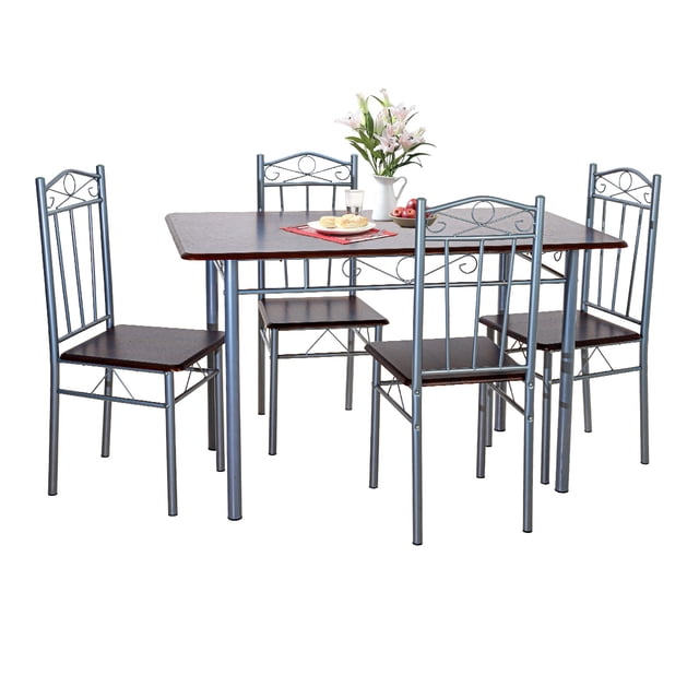 Comedor Mesa Rectangular 120cm Con 4 Sillas Madera Mdf Metal Color café oscuro