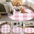 thumbnail image 5 of Pink Plaid Large Round Rug 8 FT, Non Slip Living Room Area Carpet, Spring Farmhouse Buffalo Checkered Washable Soft Circle Rug Non-Shedding Floor Carpet for Bedroom Office Dining Room, 5 of 9