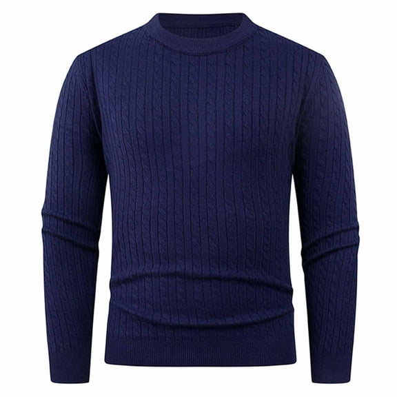 Handshe Men's Knit Sweater, Stretch Pullover Long Sleeve with Solid Color, Thermal Elastic Round Neck for Fall and Winter, Daily Casual Wear