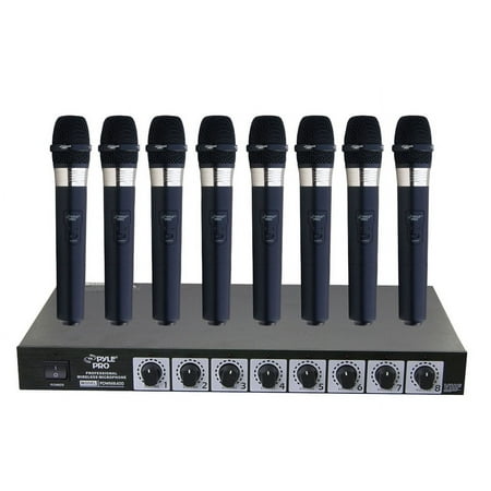 PYLE PDWM8400 - 8 Mic Professional Handheld VHF Wireless Microphone System