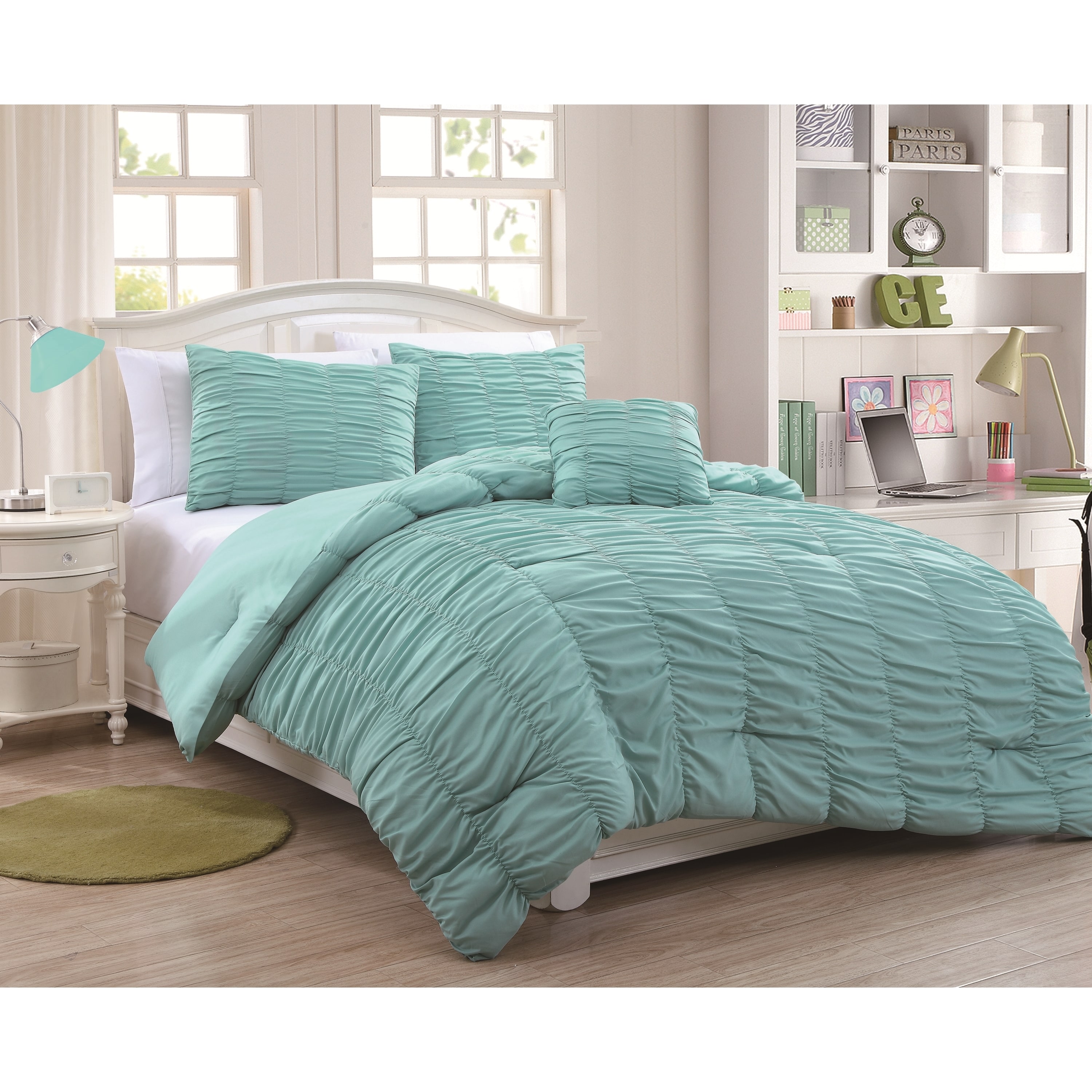 849183097571 Upc 3 Piece Twin Mandy Ruffle Comforter Set Aqua