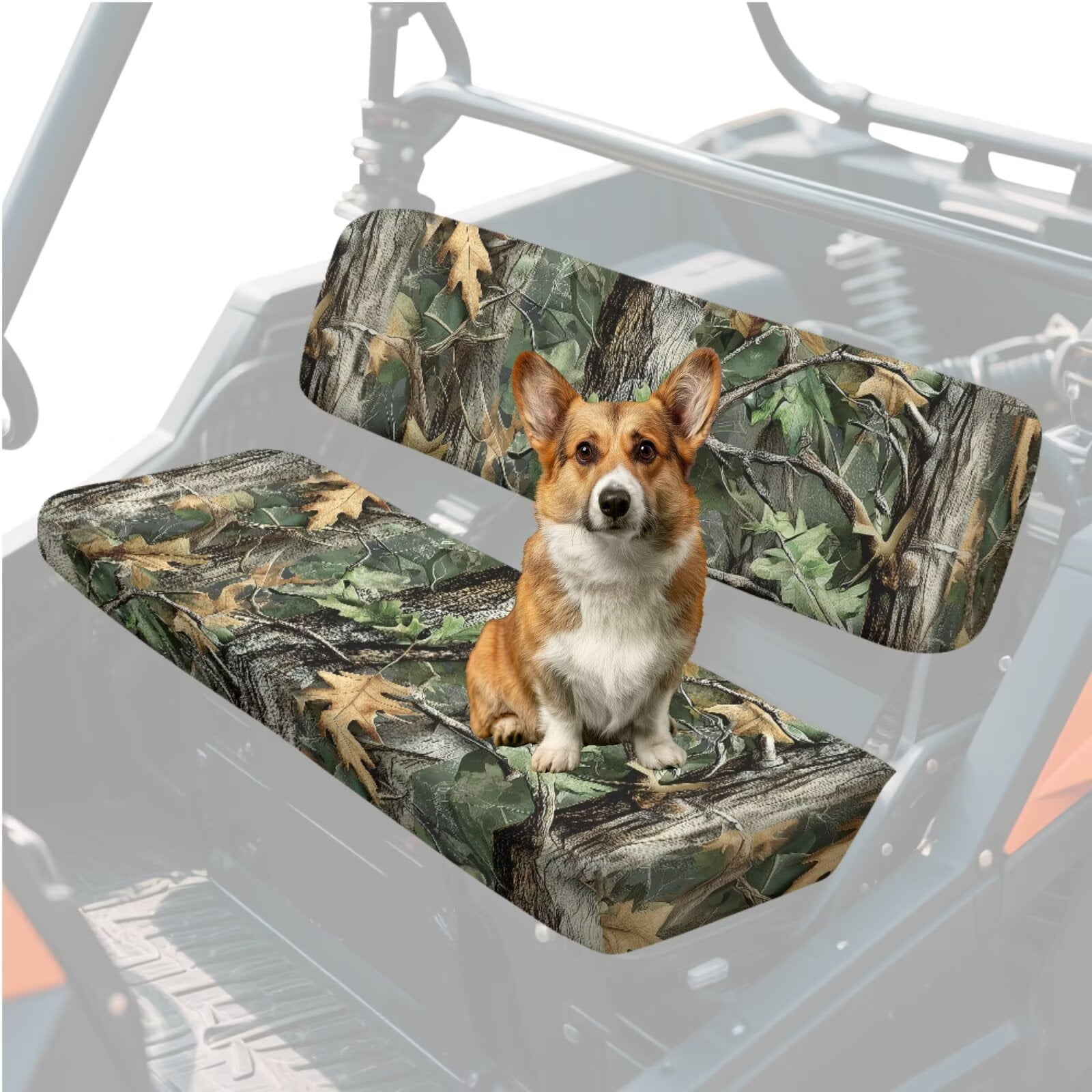 Yuyamidu Camo Hunting UTV Seat Cover Green Wood Mule Bench Seat Cover All-Weather Protection UTV Seat Accessories for Kawasaki Mule 2009-2024 4000 4010/2001-2018 3000 3010