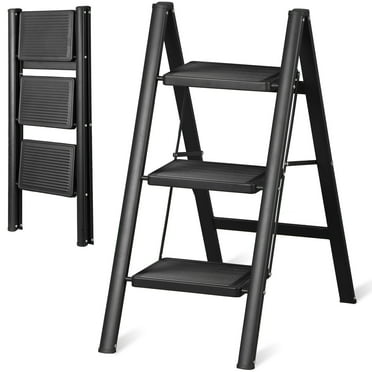 SuperDeal 3 Step Ladder Folding Steel Ladder with Anti-Slip Pedal Load 330 Lbs for Home