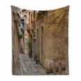thumbnail image 1 of Travel Soft Flannel Fleece Blanket, Old Narrow Street European Town in Vittoriosa Malta Historical Architecture Country, Cozy Plush for Indoor and Outdoor Use, 50" x 60", Sand Brown, by Ambesonne, 1 of 6