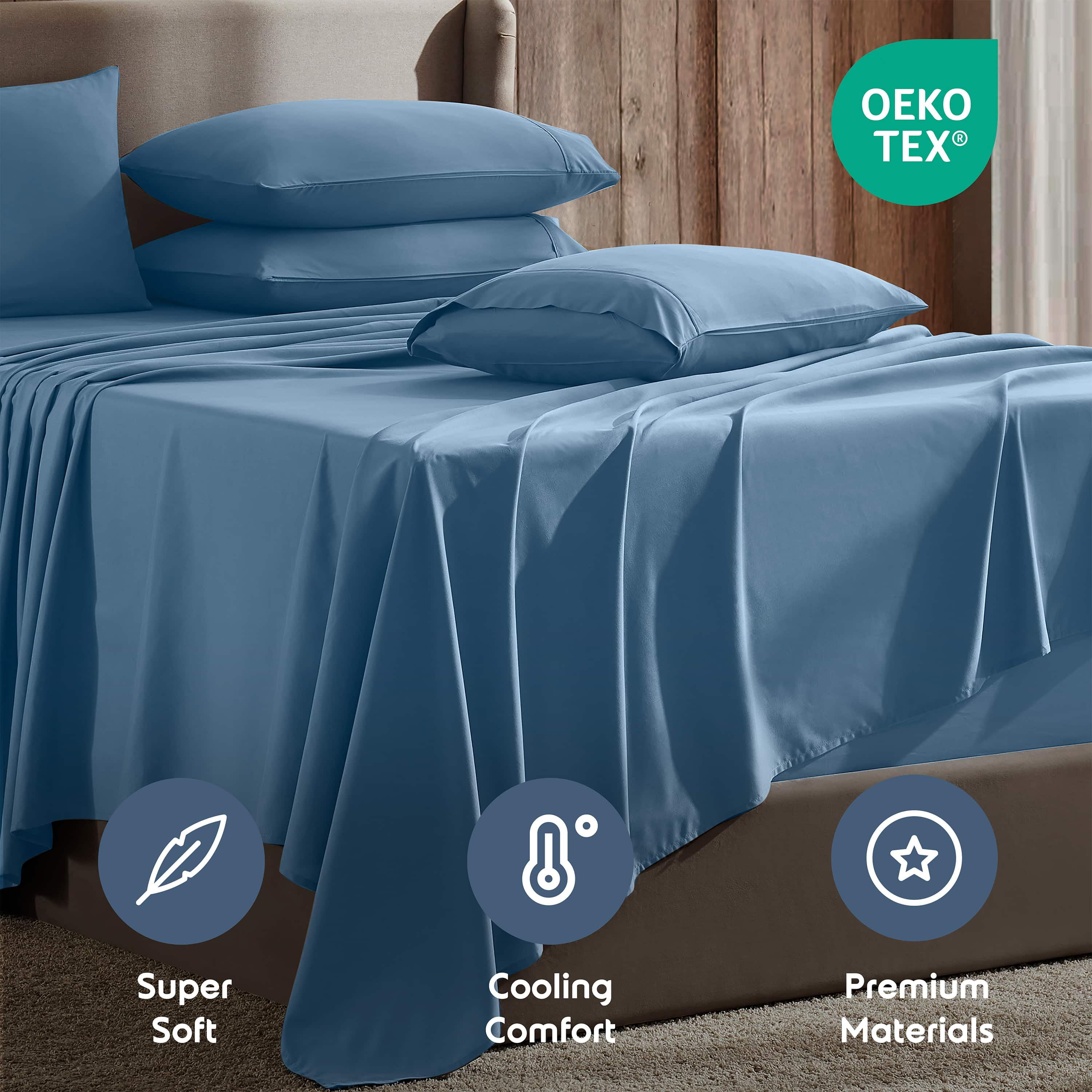 LammaLoe Extra Deep Pocket Full Size Sheets set, Fits 18"-24" Mattress, 6 Piece Soft Microfiber Bed Sheet Sets, Blue Heaven