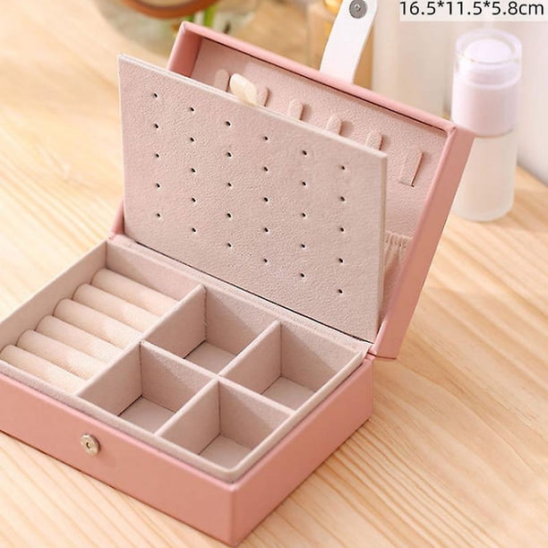 Brown Joyero de viaje, pequeño organizador de joyas de cuero de PU para mujeres y niñas, mini estuche de viaje portátil de doble capa, cajas de almacenamiento para perno prisioner