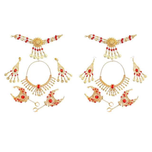 Juego de 2 joyas para danza del vientre pendientes Collar Cadena para La cabeza pulseras Sunnimix