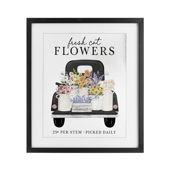 Fresh Flowers Picked Daily Black Framed Print Under Glass, design by Lettered and Lined