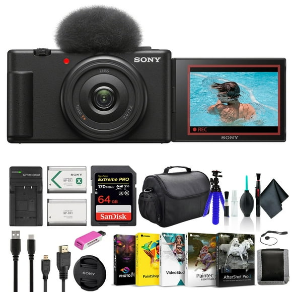 Cámara de vlogs Sony ZV-1F, tarjeta negra, 20,1 MP, 4K, 64 GB