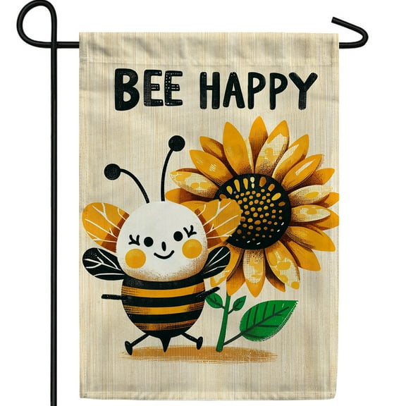 America Forever Sunflower Bee Happy Garden Flag, 12.5 x 18 inch Double Sided, Floral Sunflower Bee Happy Sign Decorative Seasonal Outdoor Decor, Holiday Outside Decorations Yard Flag