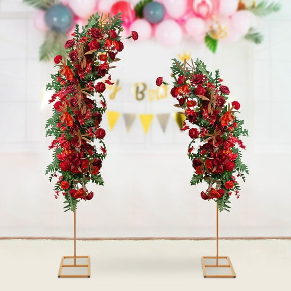 2Pcs Gold Metal Wedding Arch Stand Curved Top Arch Balloon Flower Backdrop Stands Party