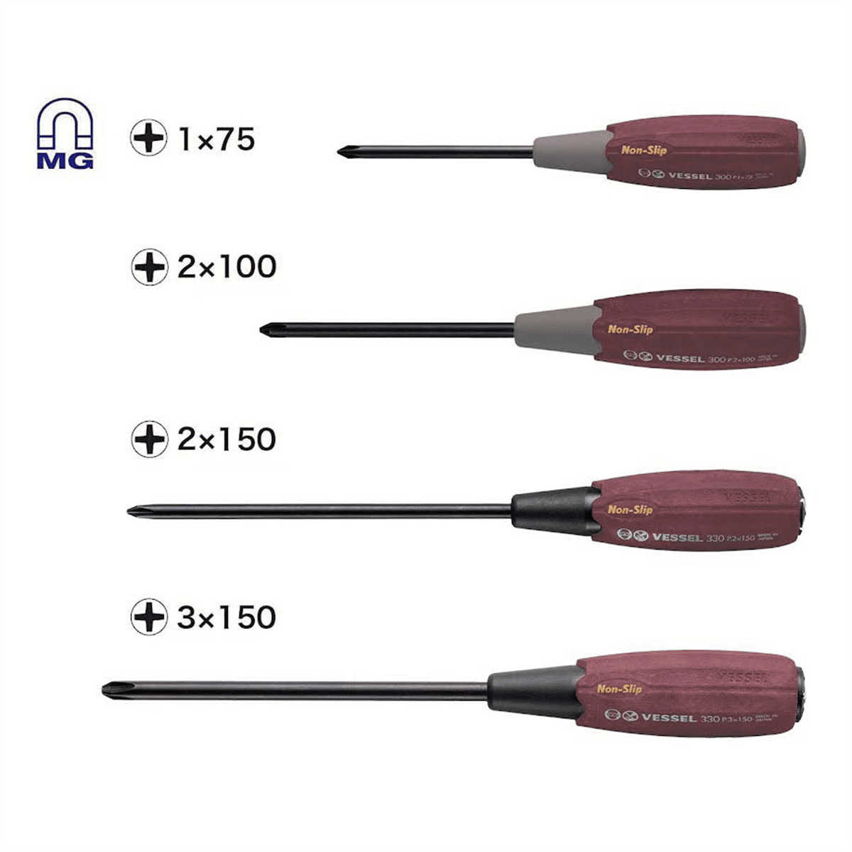 Vessel Tools WOOD-COMPO JISDRIVE Screwdriver 4PC. Set Crimson Edition