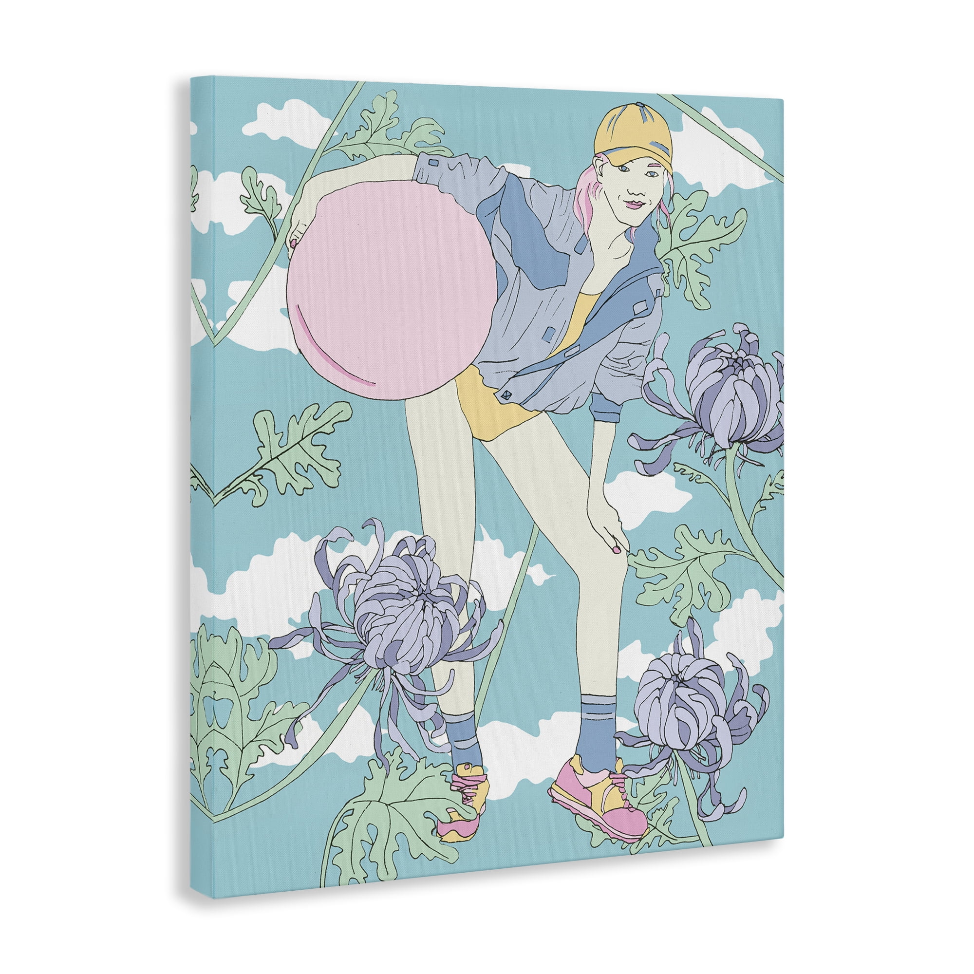 Stupell Industries Pastel Exercise Ball Girl People Painting Wrapped Canvas Art Print Wall Art, 16 x 20