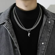 Punk Friends Gift Sweater chain Couple Necklace Thick Chain Men Women Titanium Steel Necklace Men Clavicle Chain Korean Style Necklace Cuban Letter Necklace F