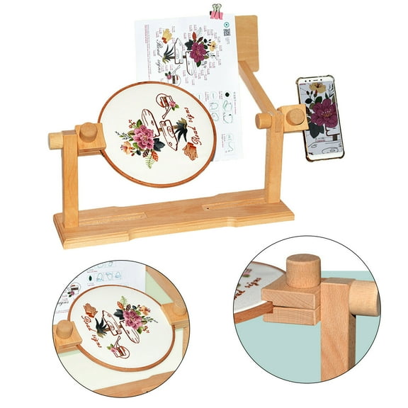 Wooden Embroidery Hoop Stand Cross Stitch Holder Portable Frame Rack DIY Sewing