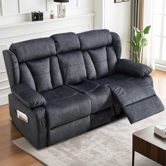 QJTC Loveseat Recliner Sofa, Velvet Double Recliner Chair with Console, VR Recliner Loveseat Sofa with AC/USB/Type C & Drawer for Living Room Home (Dark Gray)