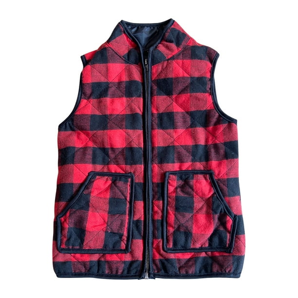 Niños Niñas Abrigo De Invierno Chaleco Bebé Otoño Cremallera Gruesa Cárdigan Sin Mangas Acolchado Chaleco A Cuadros Chaquetas Prendas De Abrigo Odeerbi LM103-2367