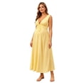 thumbnail image 7 of Women Maternity Sleeveless Gown Solid V-Neck Waist Drawstring Flowy Maxi Gown Dress for Pregnancy Photography Yellow XL, 7 of 7