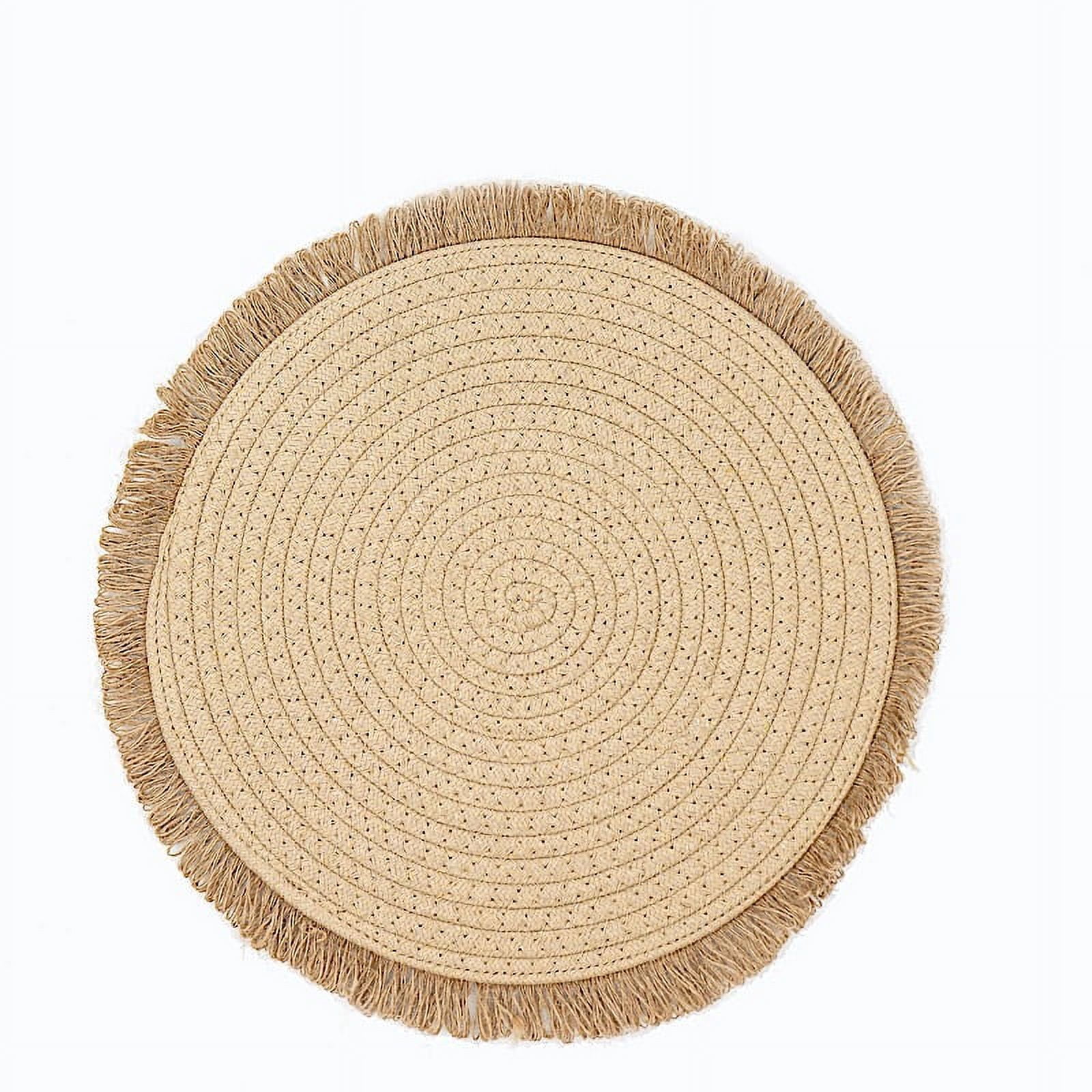 BalsaCircle 4 Natural 15 in Round Burlap Jute Placemats Fringed Trim Party Events Home Decorations Supplies