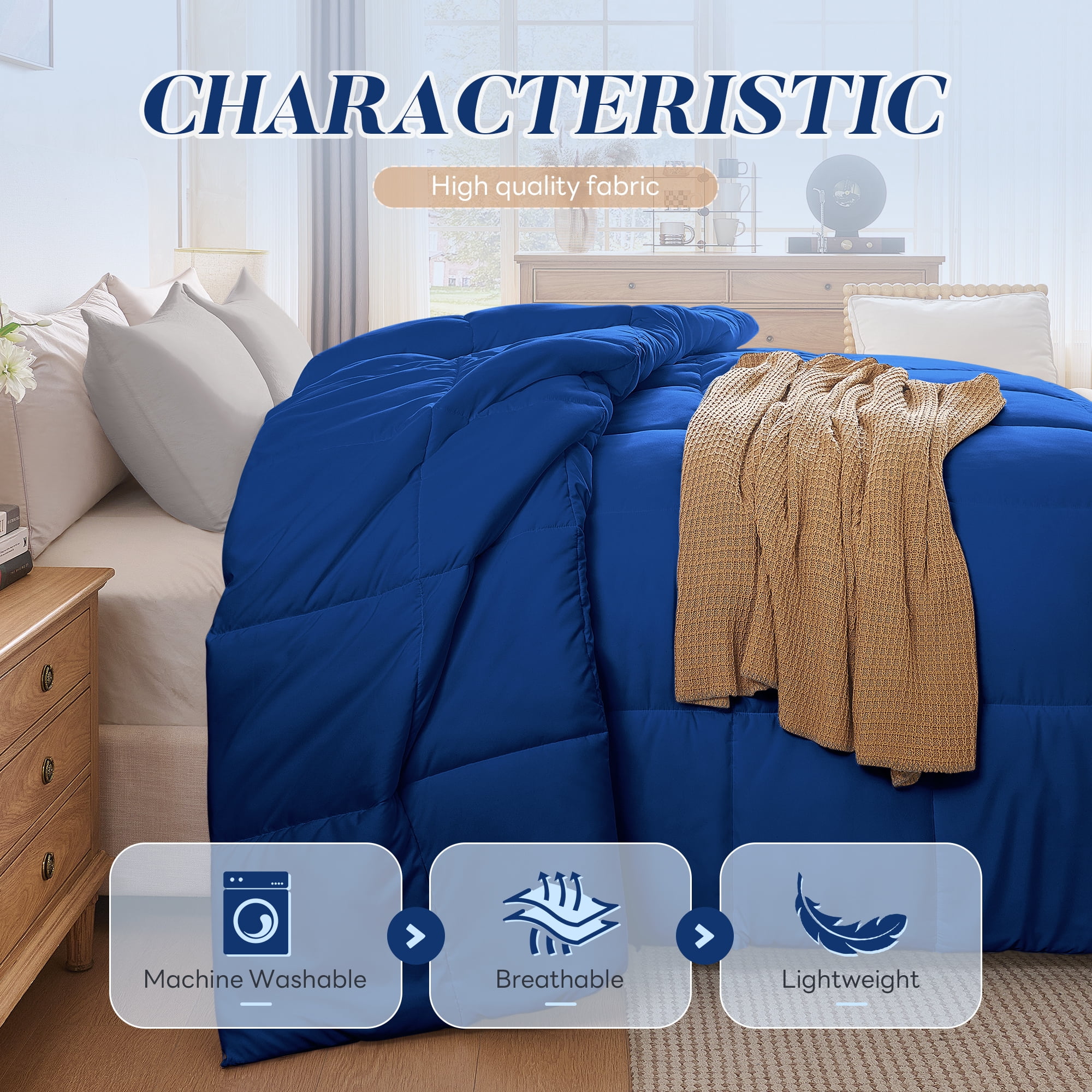 Aquzin Comforter King Size, All Season Quilted Down Alternative Duvet Insert with Corner Tabs, Machine Washable Microfiber Bedding, Navy