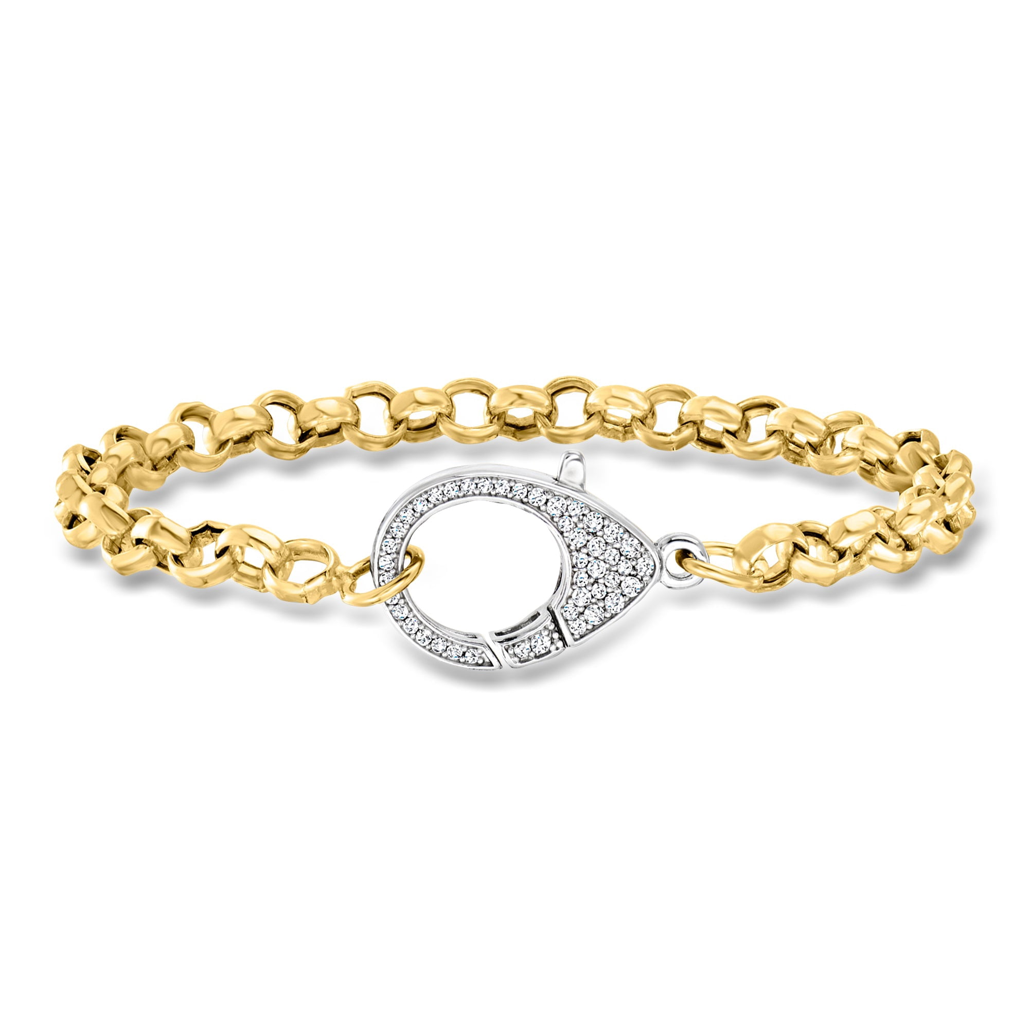 Ross-Simons Italian .50 ct. t.w. CZ Oversized Lobster Clasp Bracelet in 18kt Gold Over Sterling and Sterling Silver, Women's, Adult