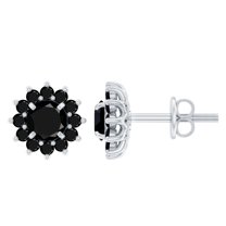 Rosec Jewels Natural Black Diamond Floral Stud Earrings for Women (1.50 CT, AAA Grade), 18K White Gold