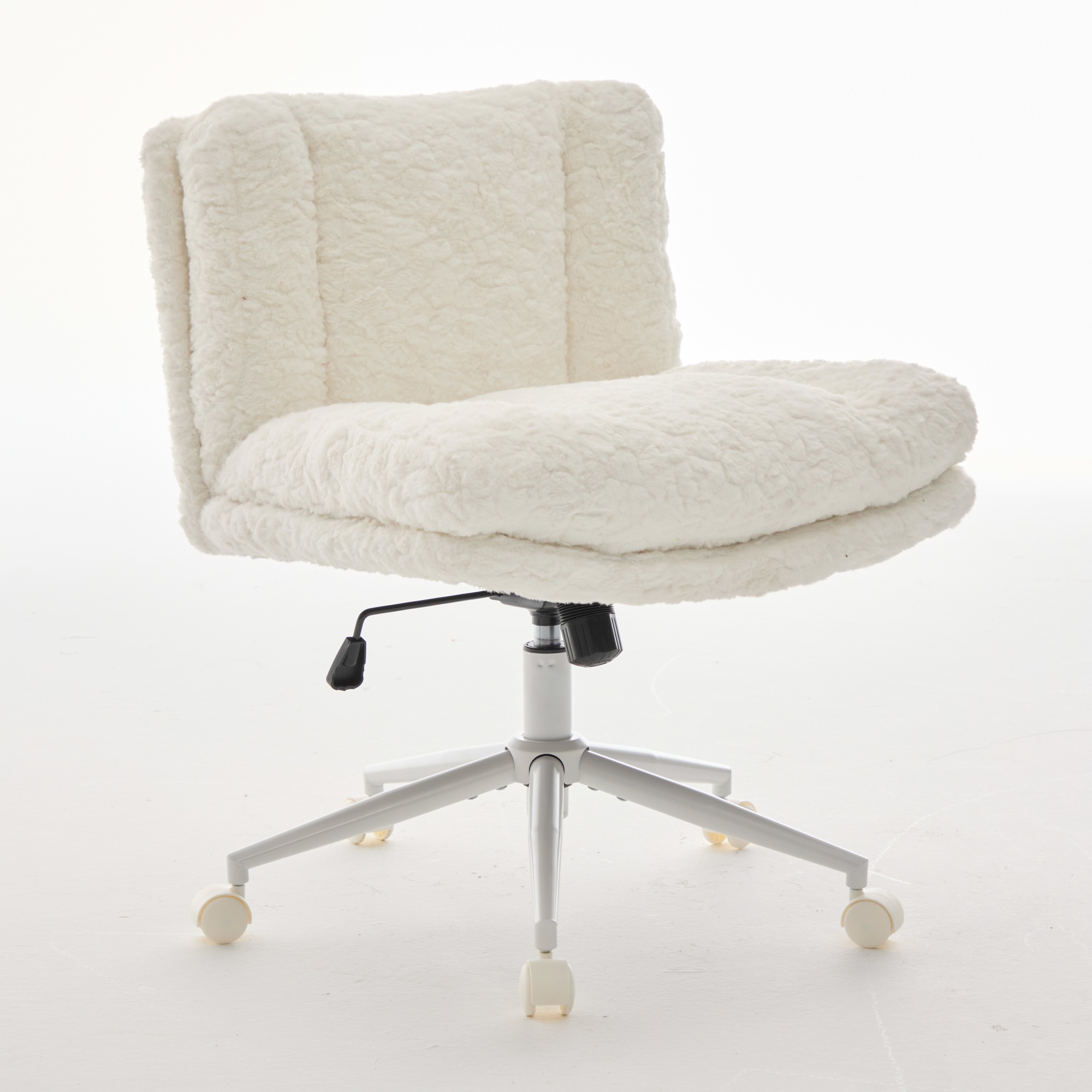 26.4 inch Wider Seat Office Chair, Artificial Rabbit Hair Home Chair with Metal Base, Adjustable Desk Chair Swivel Office Chair, Vanity Chair (Cream)