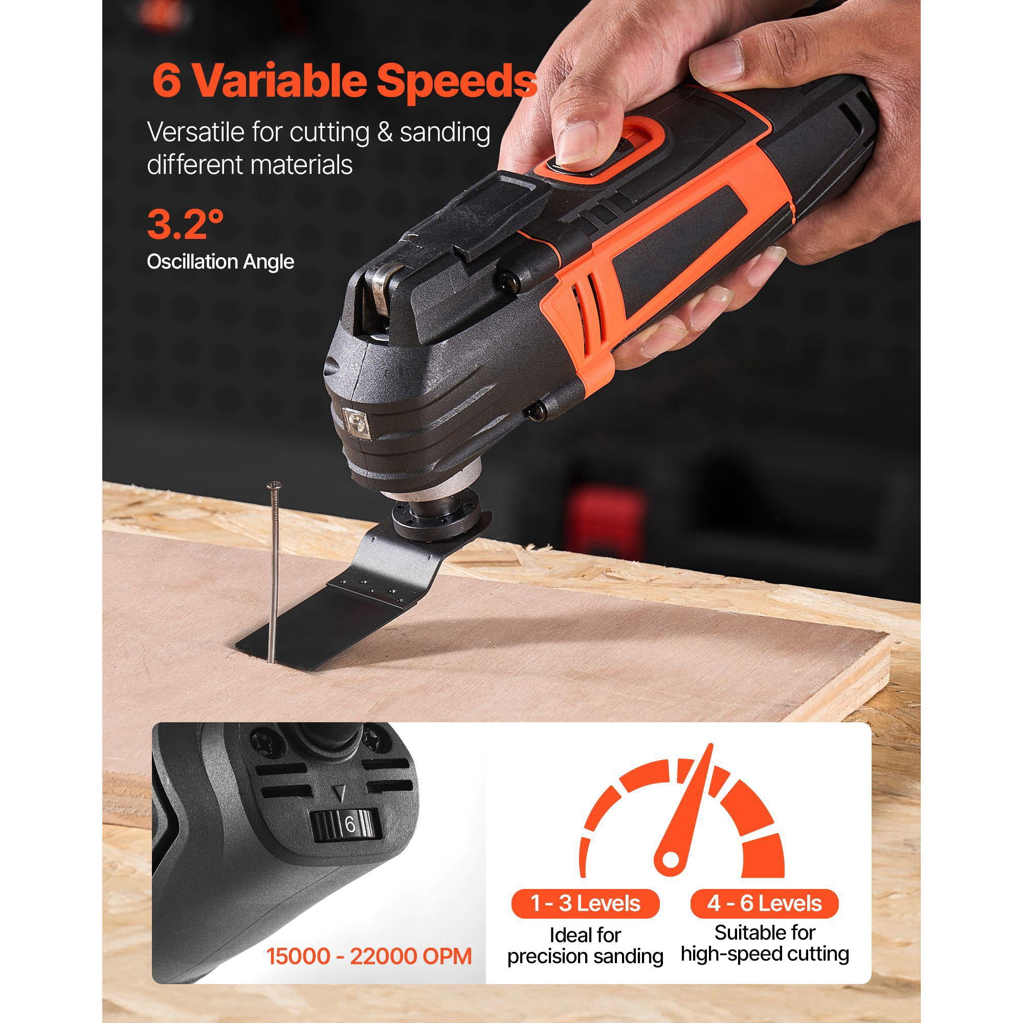 Multi Tool Reciprocating Saw 6 Speed 15000 22000 RPM 3.2 Degree Oscillation Angle 13 Saw Blades LED Light Tool Bag