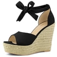thumbnail image 1 of Sandalias de Cuña Alpargatas Correa de Tobillo Allegra K Negro 39, 1 of 7
