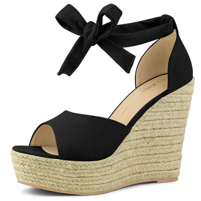 Sandalias de Cuña Alpargatas Correa de Tobillo Allegra K Negro 39