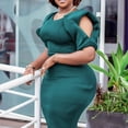 thumbnail image 3 of AURA Plus Size High Waist Pencil Midi Dress Short Sleeve Solid Color Summer Office Commuter Dress, 3 of 10