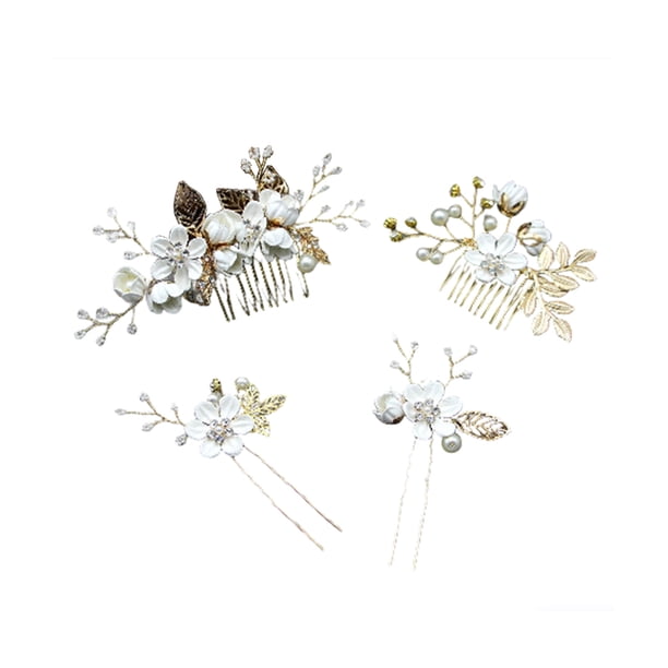 Minnieouse 4 piezas de peinetas de flores para boda, hermosos tocados de novia, adorno de vestir para mujer, accesorio de joyería de moda Accesorio para el cabello Blanco Minnieouse AP012181-04