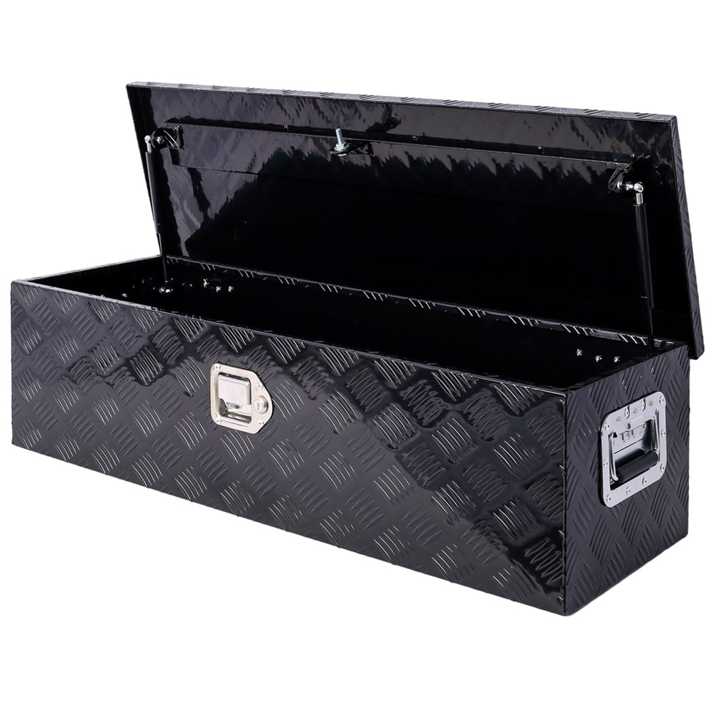 39 Inch Tool Box, Aluminum 5 Bar Tread Pattern Toolboxes with Lockable Design, Heavy Duty Tool Box with Air Strut, Storage Tools Organizer with Side Handle, Waterproof Storage Toolbox