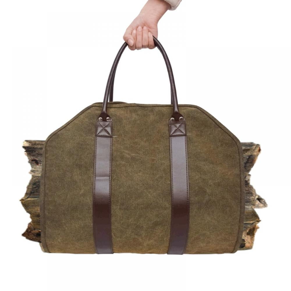 Canvas Firewood Log Carrier Bag Durable Wood Tote Storage for Fireplace Stove 