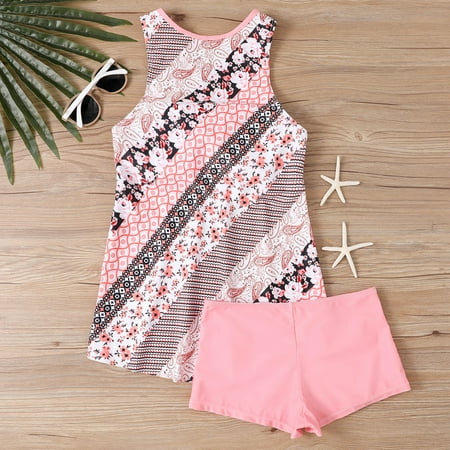 Ayolanni Separate Swimwear for Women Plus Size Modest Pink Tankinis Boho Two-Piece Sets Bikinis for Teens M