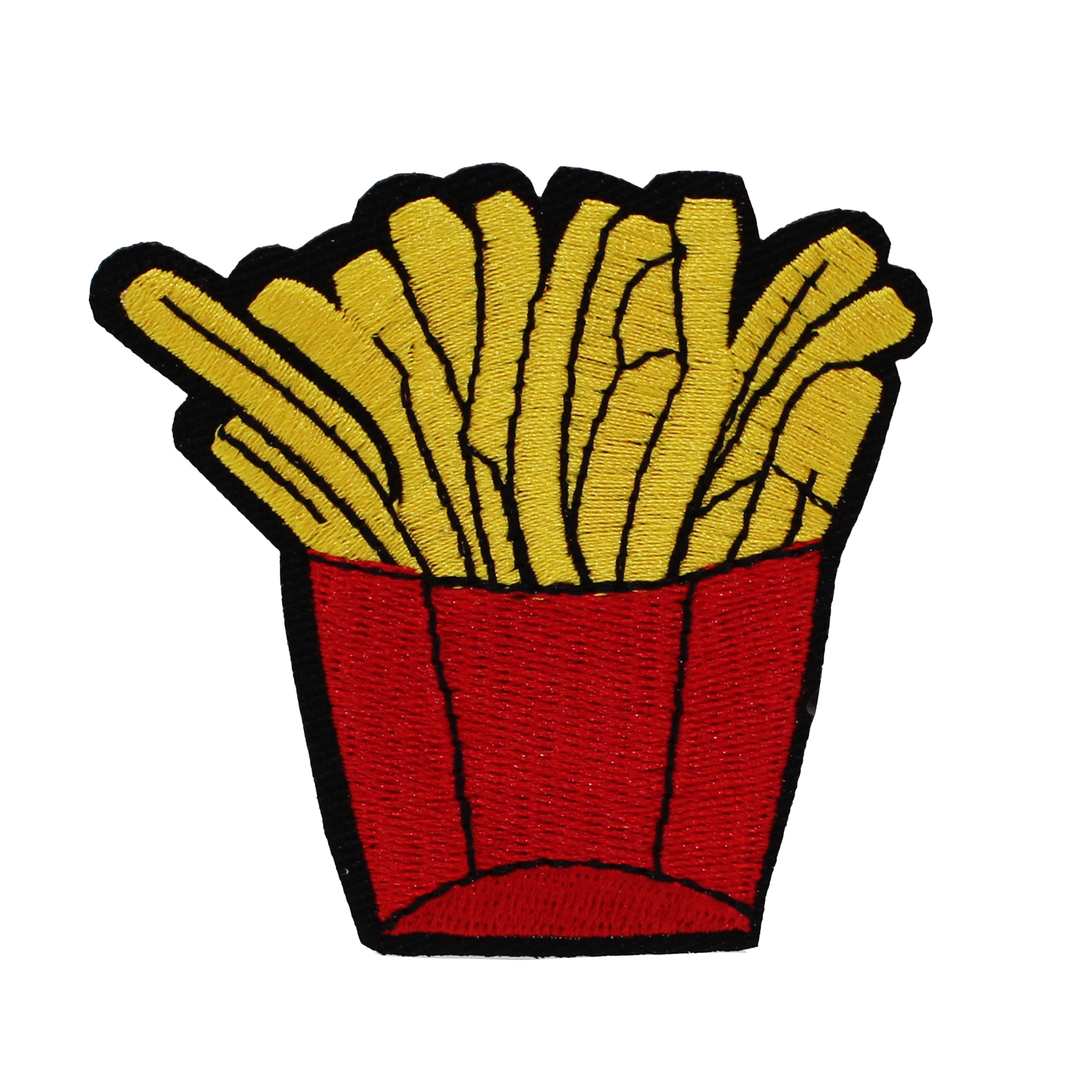(2 pack) Gwen Studios Embroidered Red and Yellow French Fries Iron-on Patch Applique, 2.6" x 2.6"