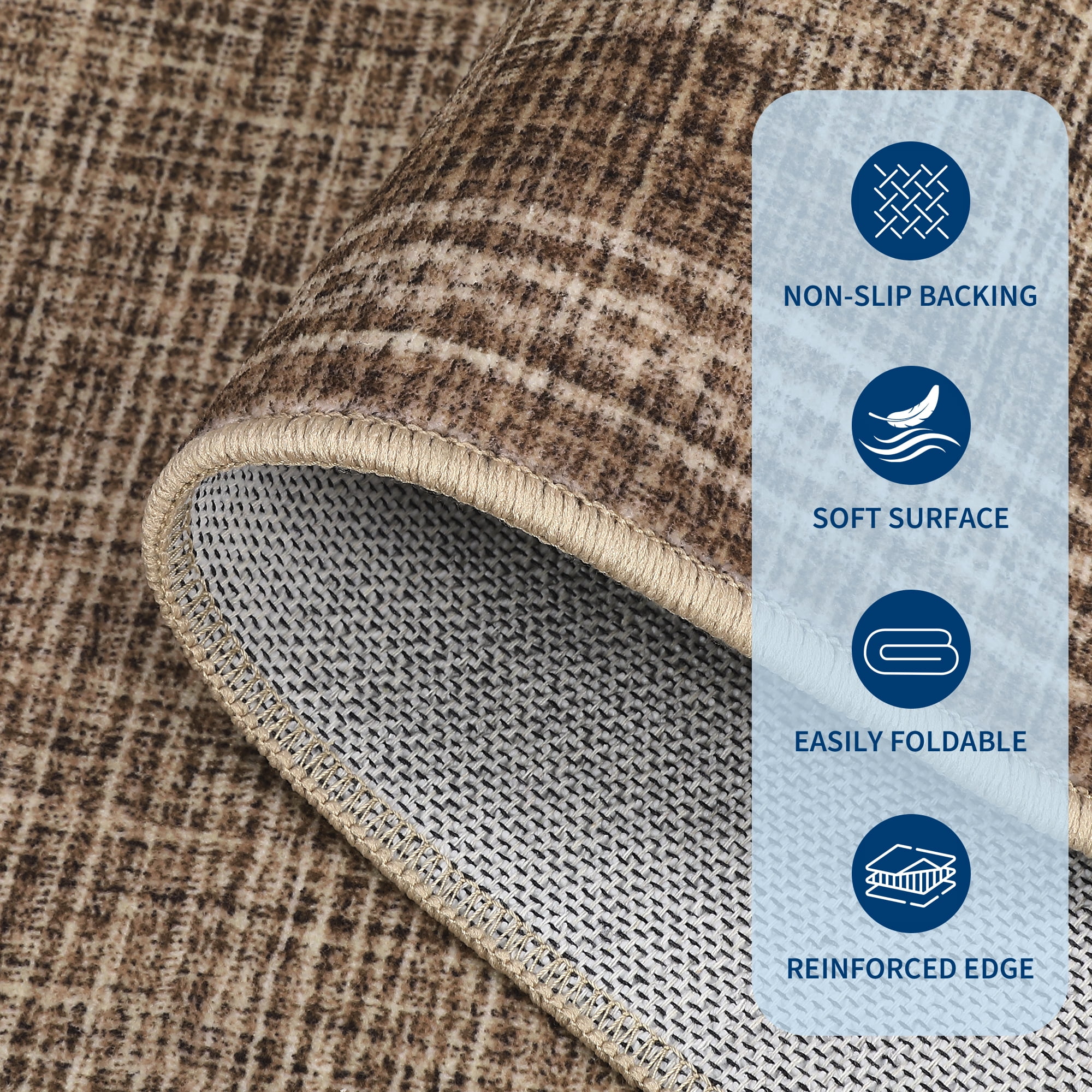 Hasoo Scalloped Washable Area Rug for Living Room Dorm Non Slip Indoor Geometric Bordered Throw Carpet, 9' x 12' Brown