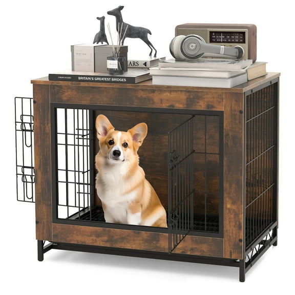 Gymax Industrial Dog Crate Furniture Heavy-duty Kennel Cage w/ 3 Chew-proof Walls Large