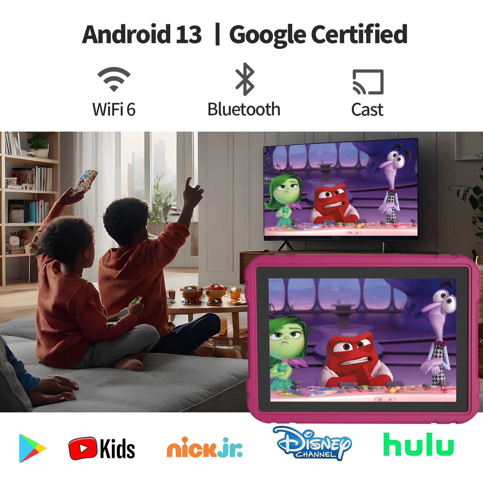 NOBKLEN Kids Tablet,10 inch 64GB Android Tablet,10.1 IPS HD Screen, WiFi Bluetooth Cameras, Kids Content Parental Control Toddler Children Tablet, 2 Year Warranty Pink