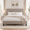 thumbnail image 2 of Novilla Queen Size Platform Bed Frame with Linen Fabric Adjustable Upholstered Headboard, No Box Spring Needed, Beige, 2 of 8