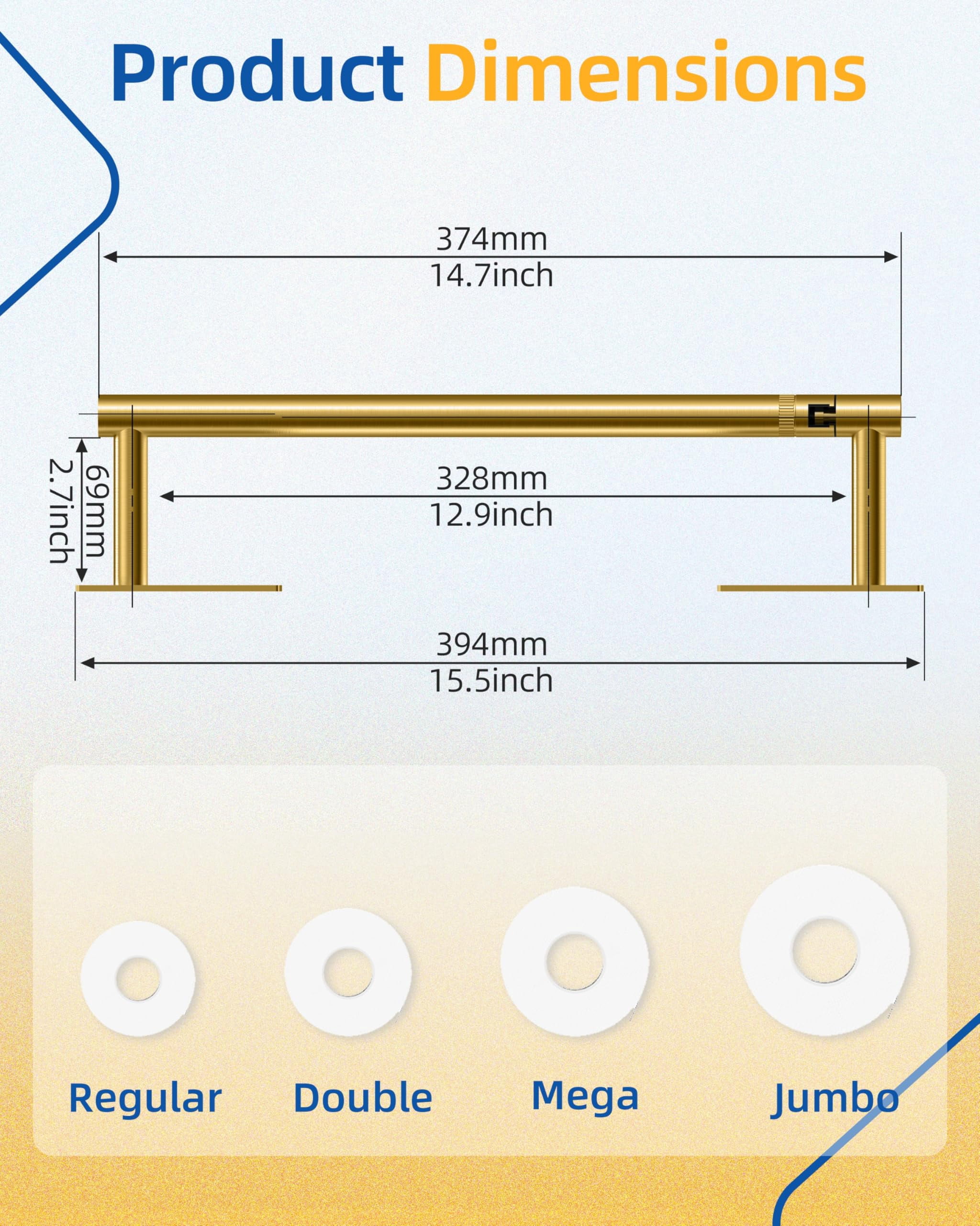 RUACQ Paper Towel Holder Under Cabinet, Self-Adhesive or Wall Mounted SUS304 Stainless Steel for Kitchen Bathroom, Brushed Gold