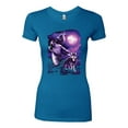 thumbnail image 2 of Fantasy Wolf Howling at The Full Moon Animal Lover Womens Slim Fit Junior Tee, Turquoise, Large, 2 of 3