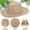 thumbnail image 5 of EINSKEY Packable Cowboy Hat for Women Men, Shapeable Brim UPF50+ Sun Protection, Fedora Panama Western Style Leather Cowgirl Hat Beige, 5 of 9