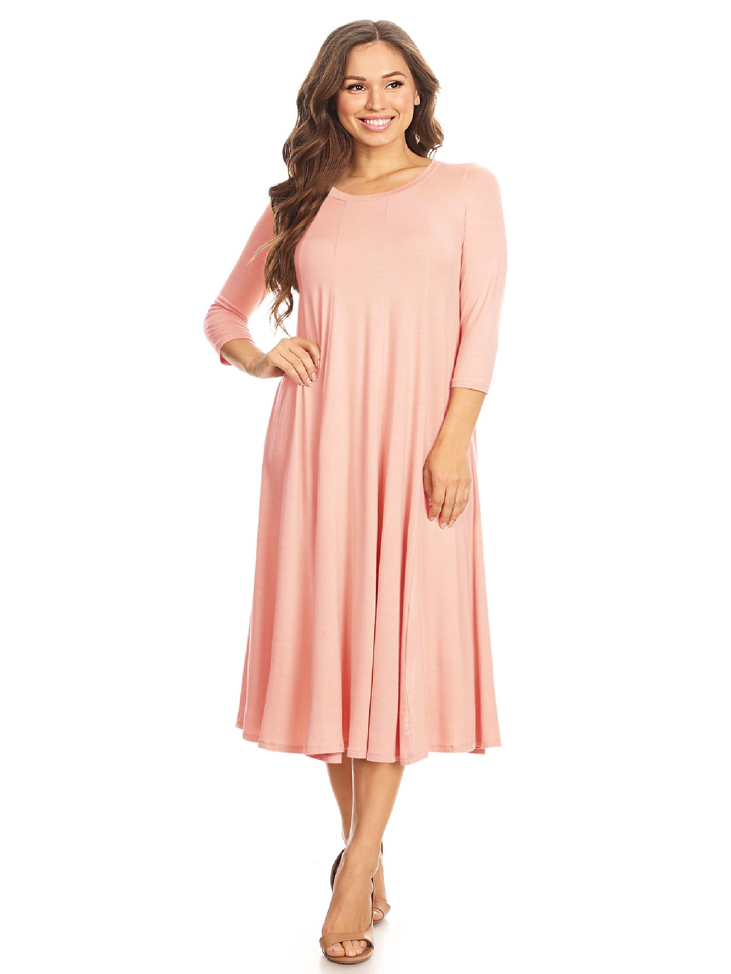 Women's Casual Basic Comfy 3/4 Sleeve Flare A-line Midi long maxi Dress ...